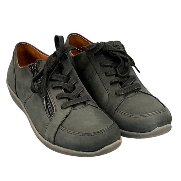 Vionic Abigail Weather Resistant Black Nubuck Suede Lace Up/Zip Sneaker 8.5/40 - Picture 1 of 12